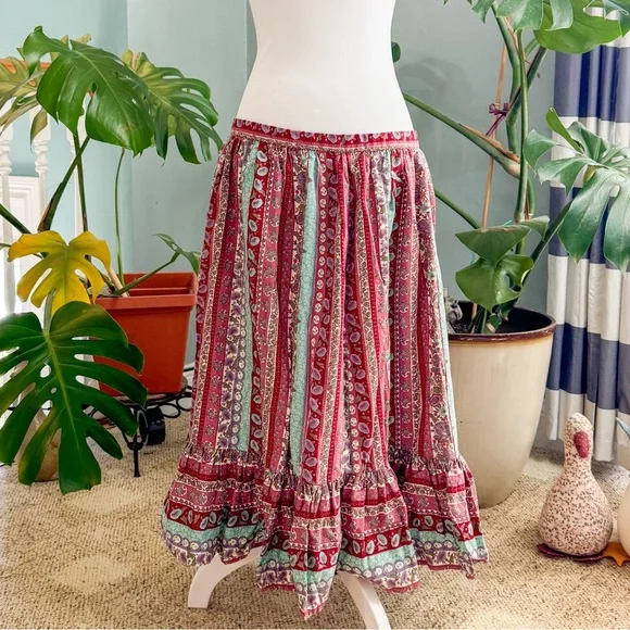 Bohemian Multicolor Midi Skirt Handmade Vintage - Picture 2 of 7